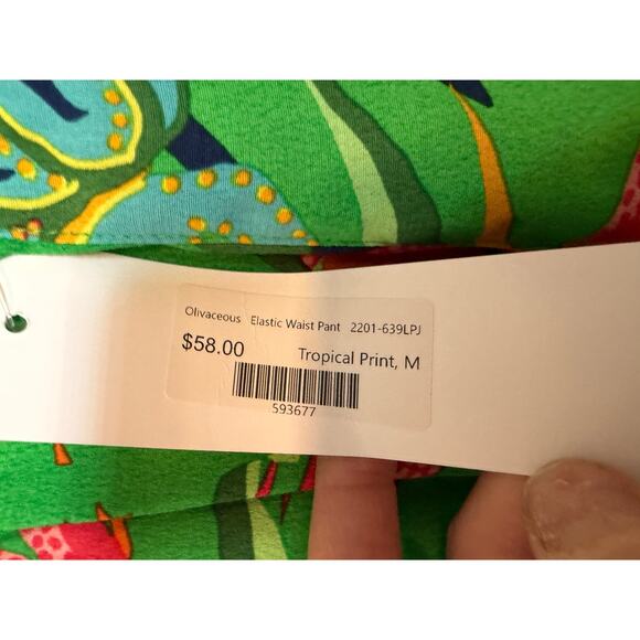 Oliviaceous Women's Medium Multicolor Tropical Print Elastic Waist Pocket Pants - Picture 6 of 10